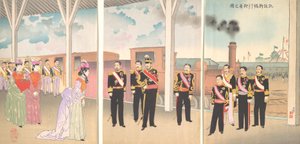 Illustration of the Arrival of the Emperor at Shinbashi Station Following a Victory Gaise..., 1895