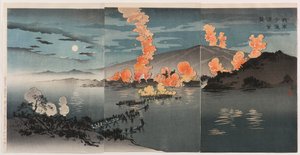 Our Army Attacks the Chinese Encampment at Pyeongyang by Kobayashi Kiyochika