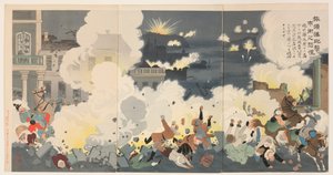 Panic in the City Streets during the Bombardment of Port Arthur by Kobayashi Kiyochika