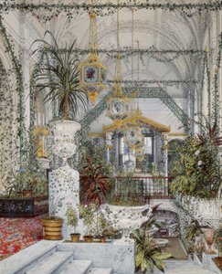 Interiors of the Winter Palace. The Winter Garden of Empress Alexandra Fyodorovna by Konstantin Andreyevich Ukhtomsky