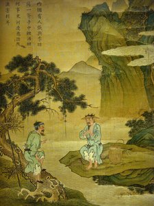 Conversation between a fisherman and woodman (detail) by Korean School