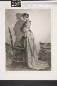 Marie Grubbe, shortly after the divorce from Ulrik Frederik Gyldenløve. Full figure standing in profile to the left