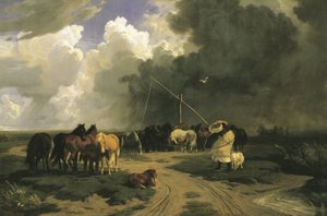 Horses in a Rainstorm