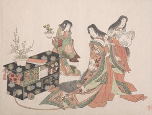 Court Ladies Dragging a Cabinet along the Floor by Kubo Shunman