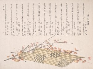Plum Branches with Flowers and a Rolled Mat