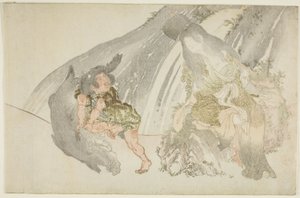 Yamauba Watching Kintaro Wrestle a Boar
