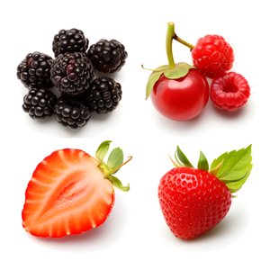 4 Fruits and Berries Isolated on White Background Set 2