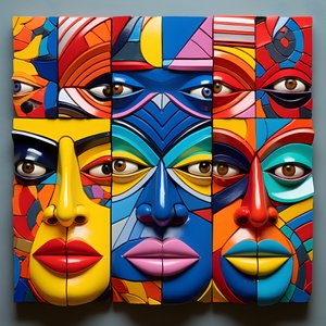 7 Bright Colorful, 4 Human Mask Faces 2