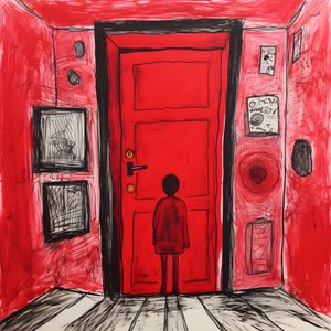 8-year-old girl drawing a red door in her bedroom 1