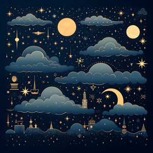A Collection of Isolated Fantasy Illustrations of Sky Elements 1