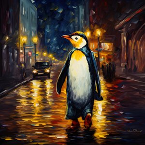 A Penguin in a Suit Walks Down the Street 1