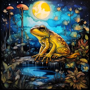 A Yellow Frog in the Forest, Moon, River 1
