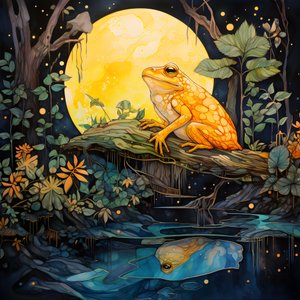 A Yellow Frog in the Forest, Moon, River 4 by Kurt Heppke