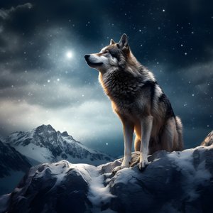 A Majestic Gray Wolf Standing on a Snow-Covered Mountain Peak 3