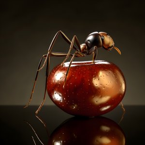 A Brown Ant Climbs a Giant Apple 4