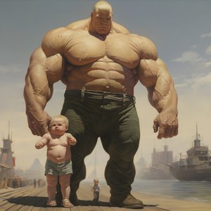 Intimidating and Mean Weightlifter Steroid Freak Buff Baby with Huge Muscular Man 3 by Kurt Heppke