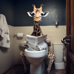 Happy giraffe sitting on toilet with newspaper 4