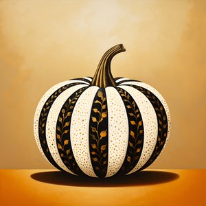 Gold White and Black, Pumpkin on Beige Background 4
