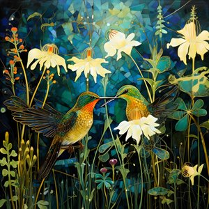 Hummingbirds and a Frog in the Forest 4