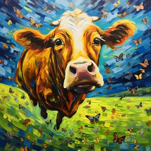 Cow Flying Over a Green Meadow 3