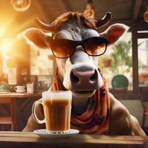 Cow with Sunglasses Looking at Cold Coffee 4