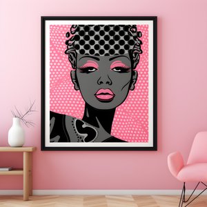 Artwork of a Black Woman in a Pink Wooden Frame Proclaiming She Is Strong 4
