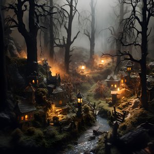 Miniature Tilt-Shift Halloween Forest with Foggy Trees and a Spooky Atmosphere 2