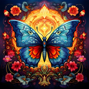 Butterfly in the Center, Symmetrical, with Flowers in the Background 2 by Kurt Heppke