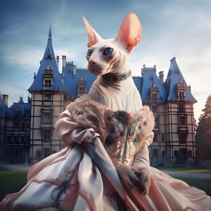 Sphynx Cat in a Ball Gown in Front of a Magnificent Palace in Medieval Style 3 by Kurt Heppke