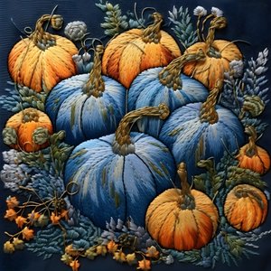 Embroidery Pumpkins in Blue Tones 3