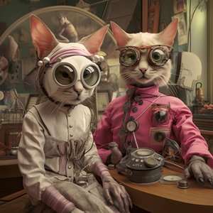 Two Anthropomorphic Cats, Tomcat and Cat, Kubrickian Synthetic 1