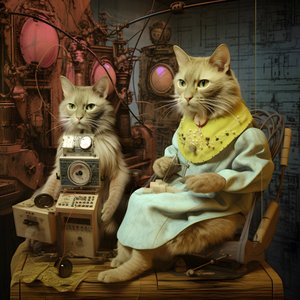 Two Anthropomorphic Cats, Tomcat and Cat, Kubrickian Synthetic 2