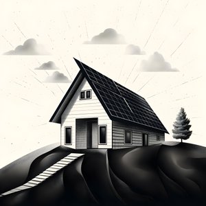 Illustration of a House with Solar Panels, with a Huge Arrow Behind it Pointing to the Right and Upwards 1