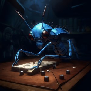 anthropomorphic wild ant with eyebrows and blue eyes 2