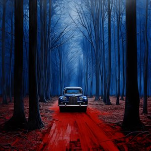 Blue Car in a Red Forest 1
