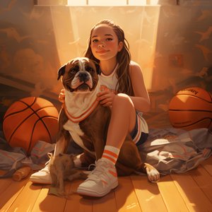 A 10-Year-Old Girl Sitting Waiting with Her Dog on the Ground Holding a Folder with the Picture 4