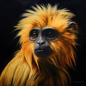 A Painting of the Face of a Golden Langur with Black Background 4