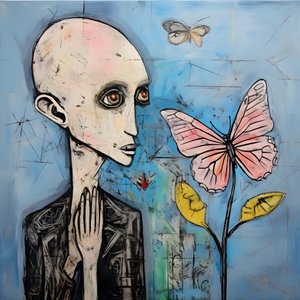 An Original Watercolor of an Angel Holding a Butterfly 3