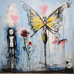 An Original Watercolor of an Angel Holding a Butterfly 4