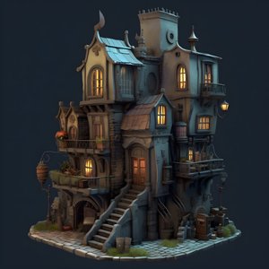 a city block with building and stone staircase 4