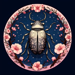 An Illustration of an Illustrated Beetle with Mushrooms in the Background 1 by Kurt Heppke