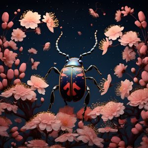 An Illustration of an Illustrated Beetle with Mushrooms in the Background 2 by Kurt Heppke