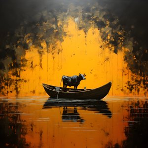 A Cow in a Boat on a Lake 1