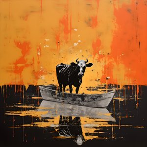 A Cow in a Boat on a Lake 3
