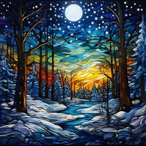 A Scene from the Snowy Forest with Stars 1