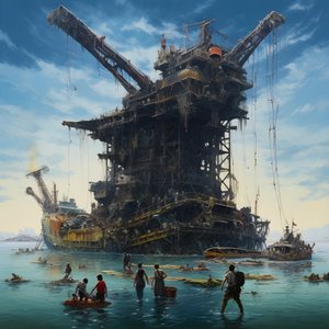 Large Wreck Being Lifted from the Sea by a Crane 2 by Kurt Heppke