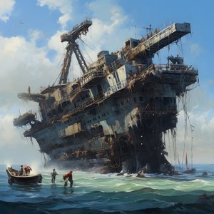 Large Wreck Being Lifted from the Sea by a Crane 4 by Kurt Heppke