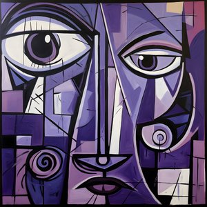Purple and Gray Geometric Painting with Purple Eye 1 by Kurt Heppke