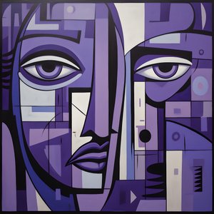 Purple and Gray Geometric Painting with Purple Eye 2 by Kurt Heppke