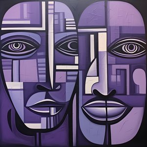 Purple and Gray Geometric Painting with Purple Eye 3